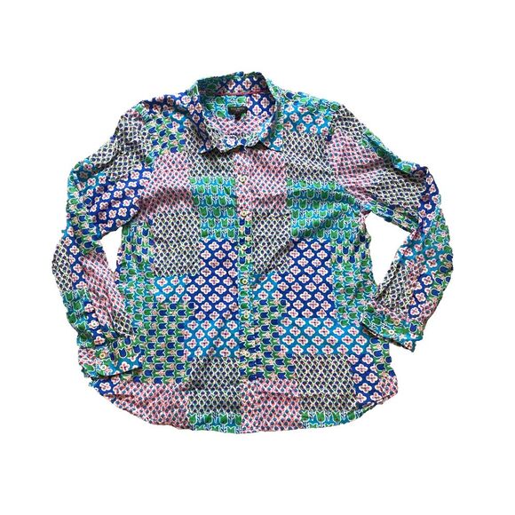 Talbots Shirt Womens Large Petites‎ Colorful Patchwork Flower Button Up Ladies - Picture 1 of 9